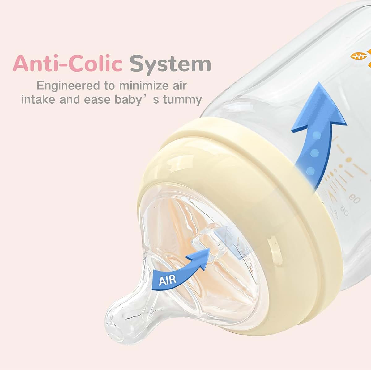 COMI Natural Glass Baby Bottles for Breastfeeding Babies,Newborn Anti-Colic Baby Bottle Set with Slow Flow Nipple,0-3 (photo 4)