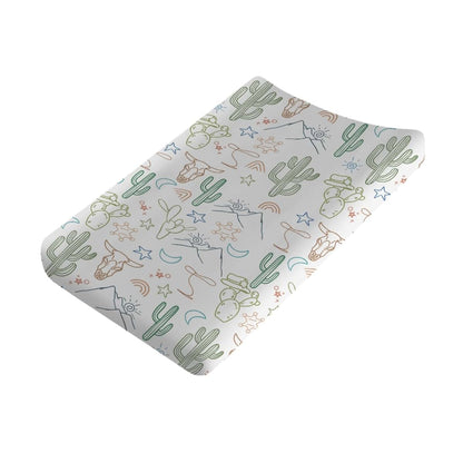 KASTLEE Boho Western Cow Skull Cactus Changing Pad Cover, 32x16 Inch