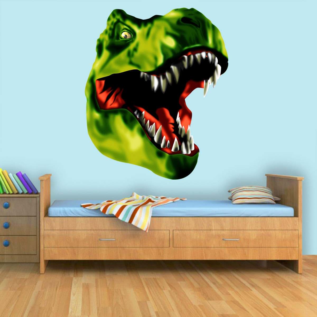 VWAQ T-Rex Dinosaur Head Vinyl Wall Decal, 14x12 Inch, Green
