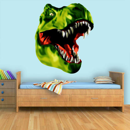 VWAQ T-Rex Dinosaur Head Vinyl Wall Decal, 14x12 Inch, Green