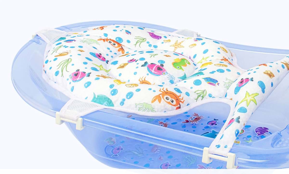 LTS Tekstil Multifunctional Baby Bath Net with Cushion, Adjustable 5 Point Seat