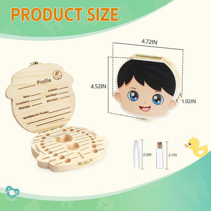 Wooden Baby Teeth Keepsake Box With 1st Hair Cut Holder