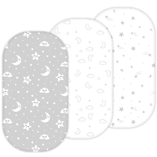 TANSY PANDA TansyPanda 32x16 Bassinet Sheets Set, Snug Fit on All Oval Bassinets Like Graco, Dream on me, Fisher-Price