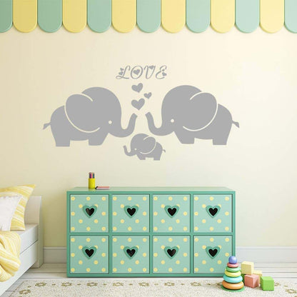 BabyOneStop Large Cute Elephant Family with Hearts Wall Decals for Baby Nursery, Grey, 40x19 Inches