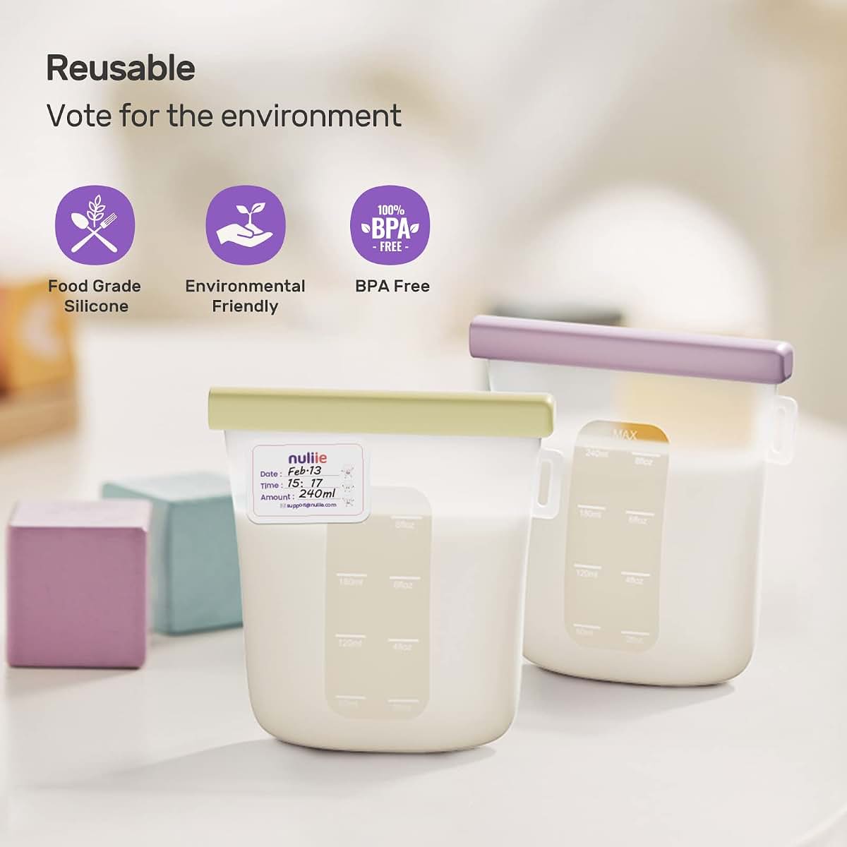 Nuliie Reusable Silicone Breastmilk Storage Bags