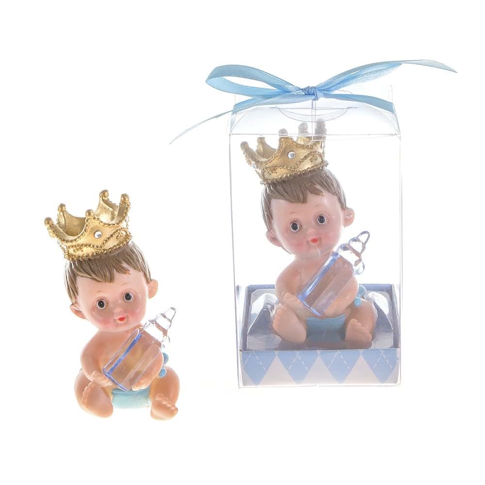 Lunaura Baby Keepsake Set of 12 Crown-Wearing Baby Bottle Favors - Blue