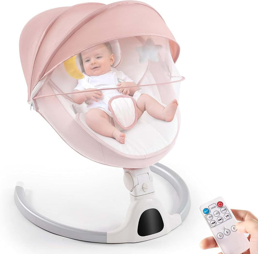 GYARING Baby Swing for Infants,Comfort Cradling Baby Rocker Portable Newborn Swing with Music/Remote Control/Timing