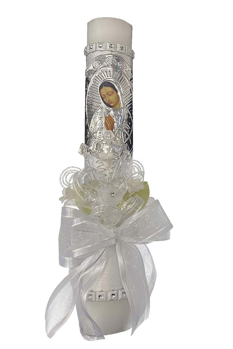 SWEA Pea & Lilli White Virgin Mary Baptism Candle Set Kit, 5-Piece Spanish