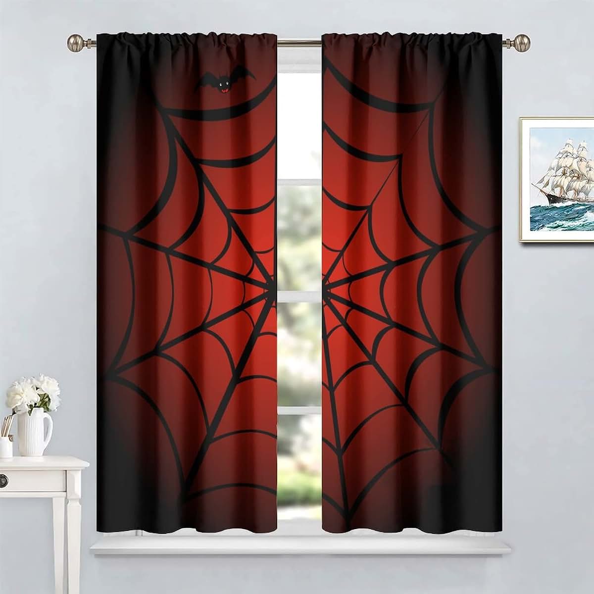 SHElifestyle Spider Web Blackout Window Curtains, 63x63 Inch 2-Panel Set