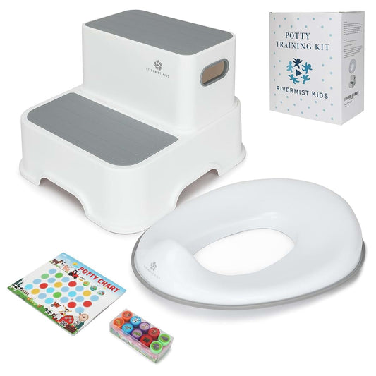 Rivermist Kids Complete 5-in-1 Potty Training Kit with Comfortable Toilet Seat, Non-Slip Step Stool, Interactive Reward