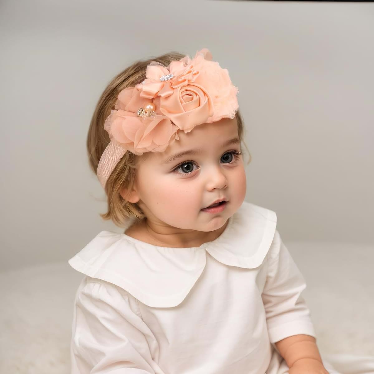 Kenjudess Baby Girls Rose Flower Headband Crystal Crown Elastic Hair Band