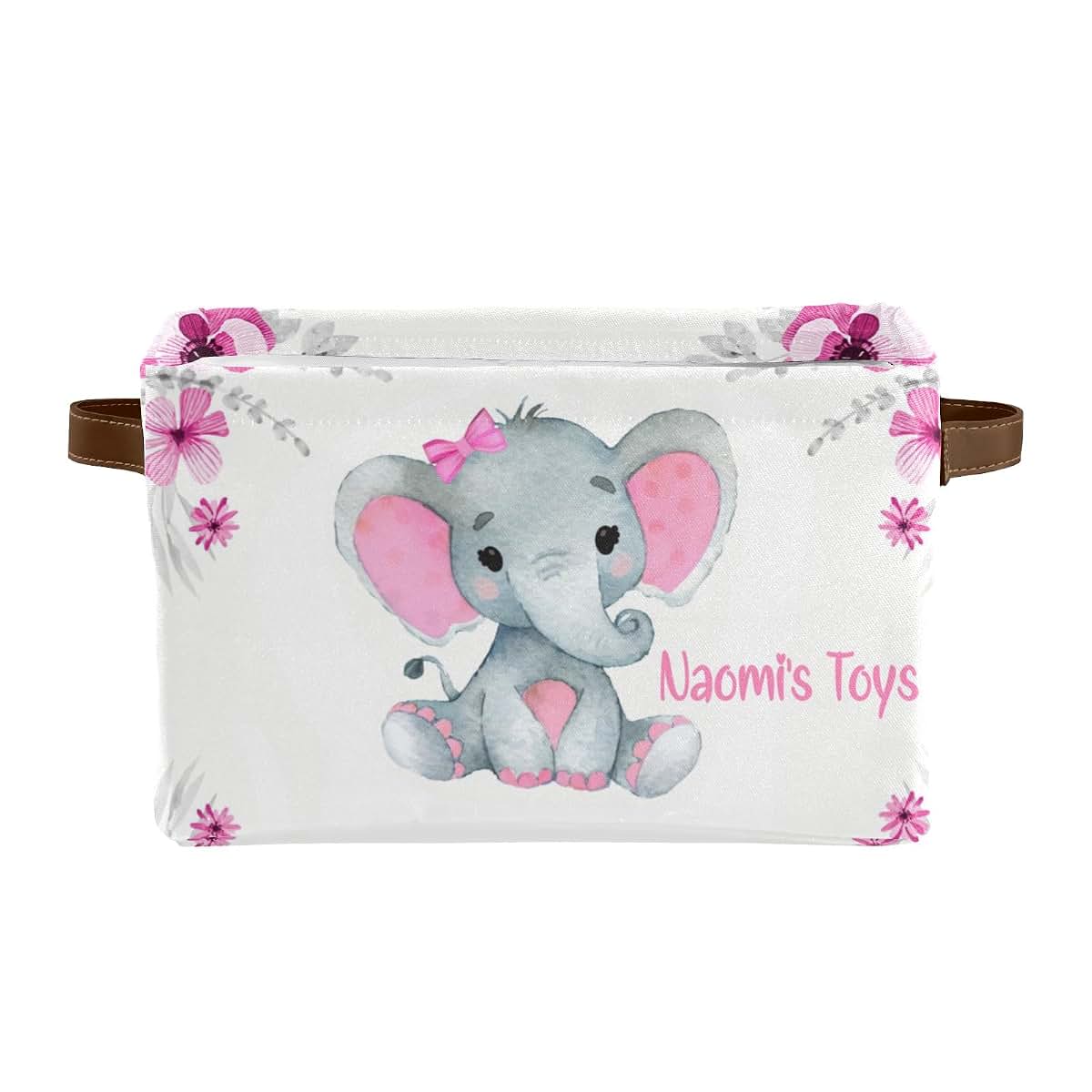 Joyestore Pink Elephant Personalized Storage Bin With Handles (photo 2)