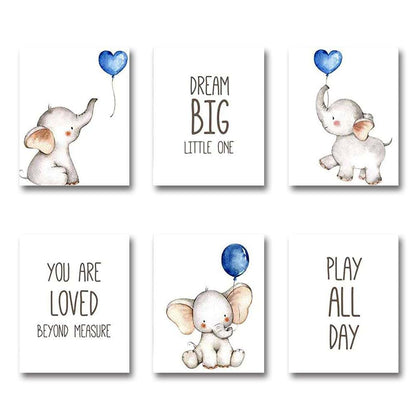 Elephant and Balloons Wall Art Prints for Nursery Decor