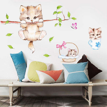 Cute Cat Wall Decals Removable Peel And Stick