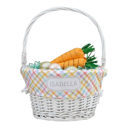 Personalization Universe Personalized Rainbow Pattern Easter Basket – Embroidered Name Rainbow Basket Liner – Custom