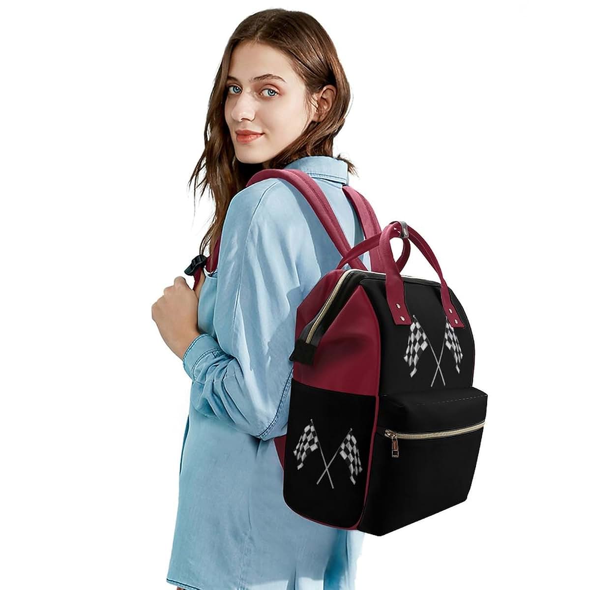 SONGTING Black and White Checkered Flags Diaper Bag Backpack Travel Waterproof Mommy Bag Nappy Daypack Red-Style, 0ne (photo 4)