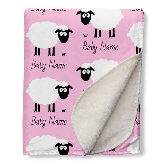NICTIMEID Customized Baby Blanket with Name & Sheep Pattern for Girls Newborn Gifts - Soft Sherpa Blankets and Throws