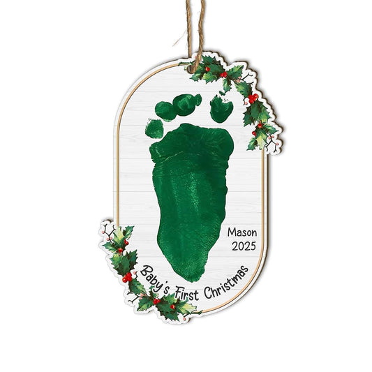 DIY Footprint Hanging Ornaments for Christmas Keepsake | Wooden Milestone Sign