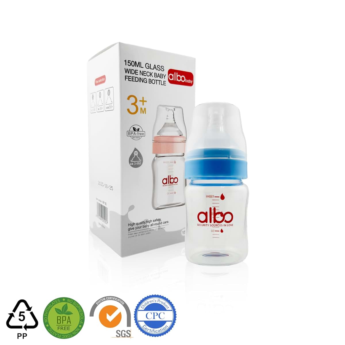 Albo Baby Glass Natural Flow Feeding Bottle 5oz (photo 2)