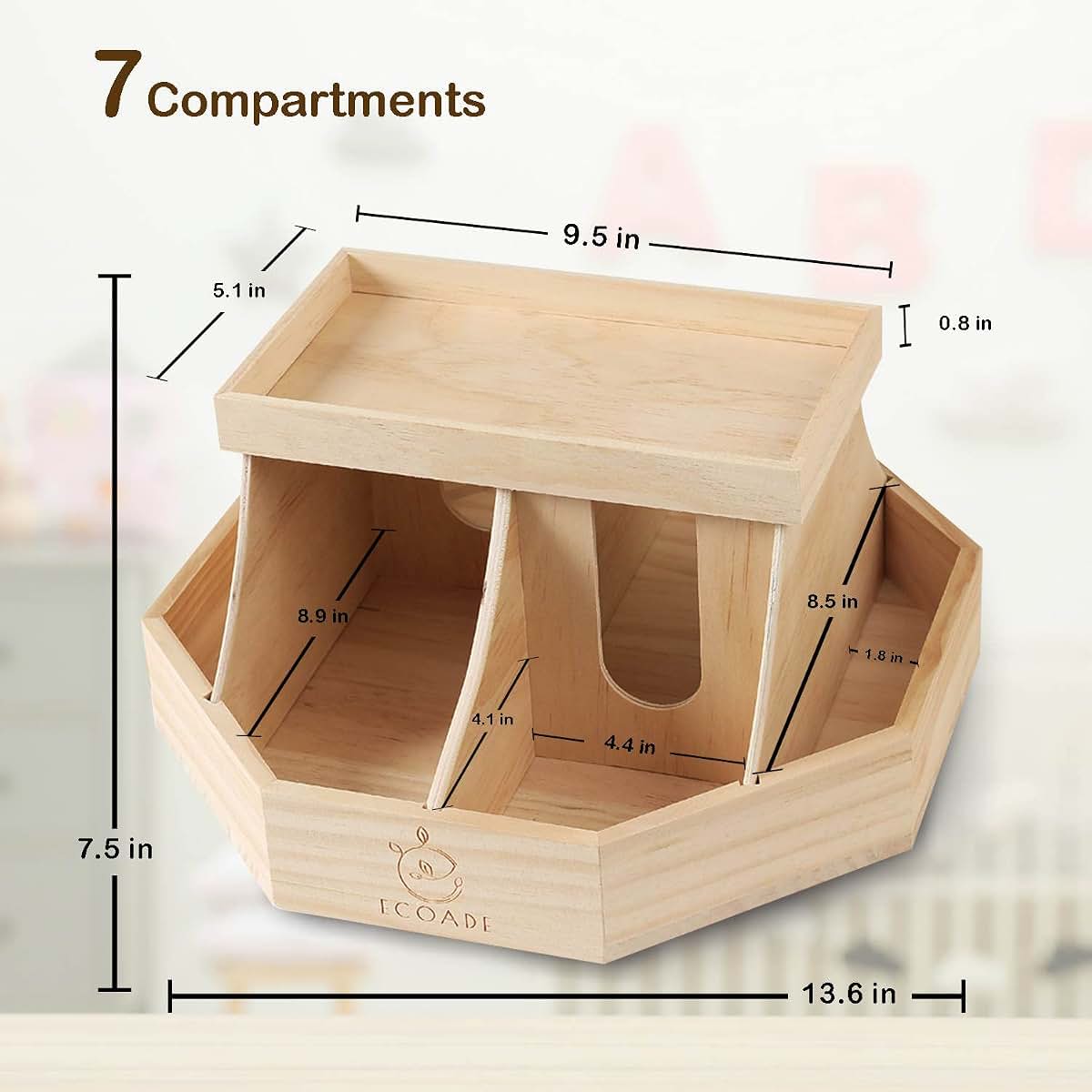 ECOADE Wooden Diaper Caddy Organizer - 360 Degrees Rotating Caddy with Removable Dividers, Nursery Diaper Organizer (photo 3)