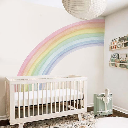 Funlife Vinyl Rainbow Wall Mural Stickers, 78.74 x 70.87 Inch Pastel Half Watercolor Peel and Stick for Girls Bedroom