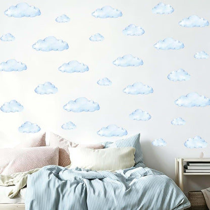 D START Cloud Wall Decals - 8 Sheets 28 Pcs Cloud Wall Stickers Cloud Peel and Stick Wallpaper Blue Wall Decals