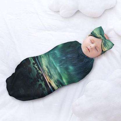 WZYCWB Sea Under The Aurora Borealis Baby Swaddle Set With Headband (photo 3)