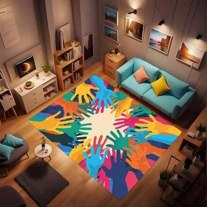 Liuxq Graffiti Handprint Rug - Colorful Abstract Playmat (photo 2)