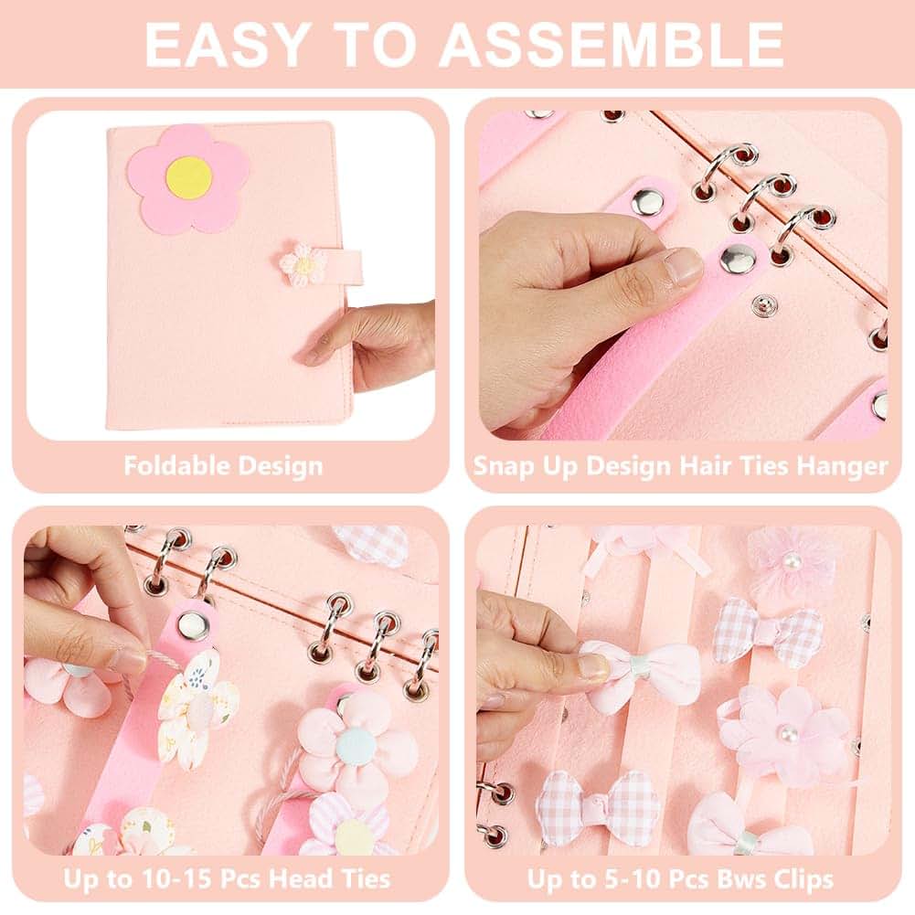 DELORIGIN Portable Felt Hair Clips Holder Pink Book-Style Organizer