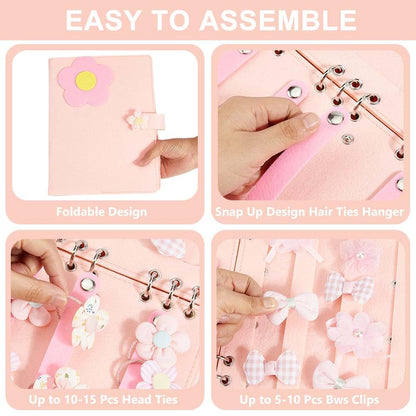 DELORIGIN Portable Felt Hair Clips Holder Pink Book-Style Organizer