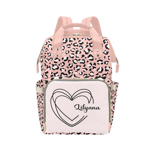 YallLocoMo Custom Name Diaper Bag Backpack Gift Leopard Print Lina Love Black Pink Multifunction Travel Backpack Nappy
