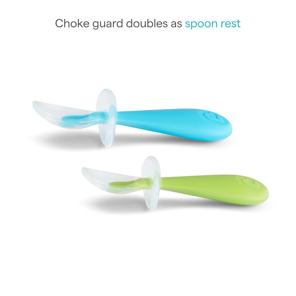 Munchkin Silicone Scoop Trainer Spoons with Choke Guard, 4 Count, Blue/Green