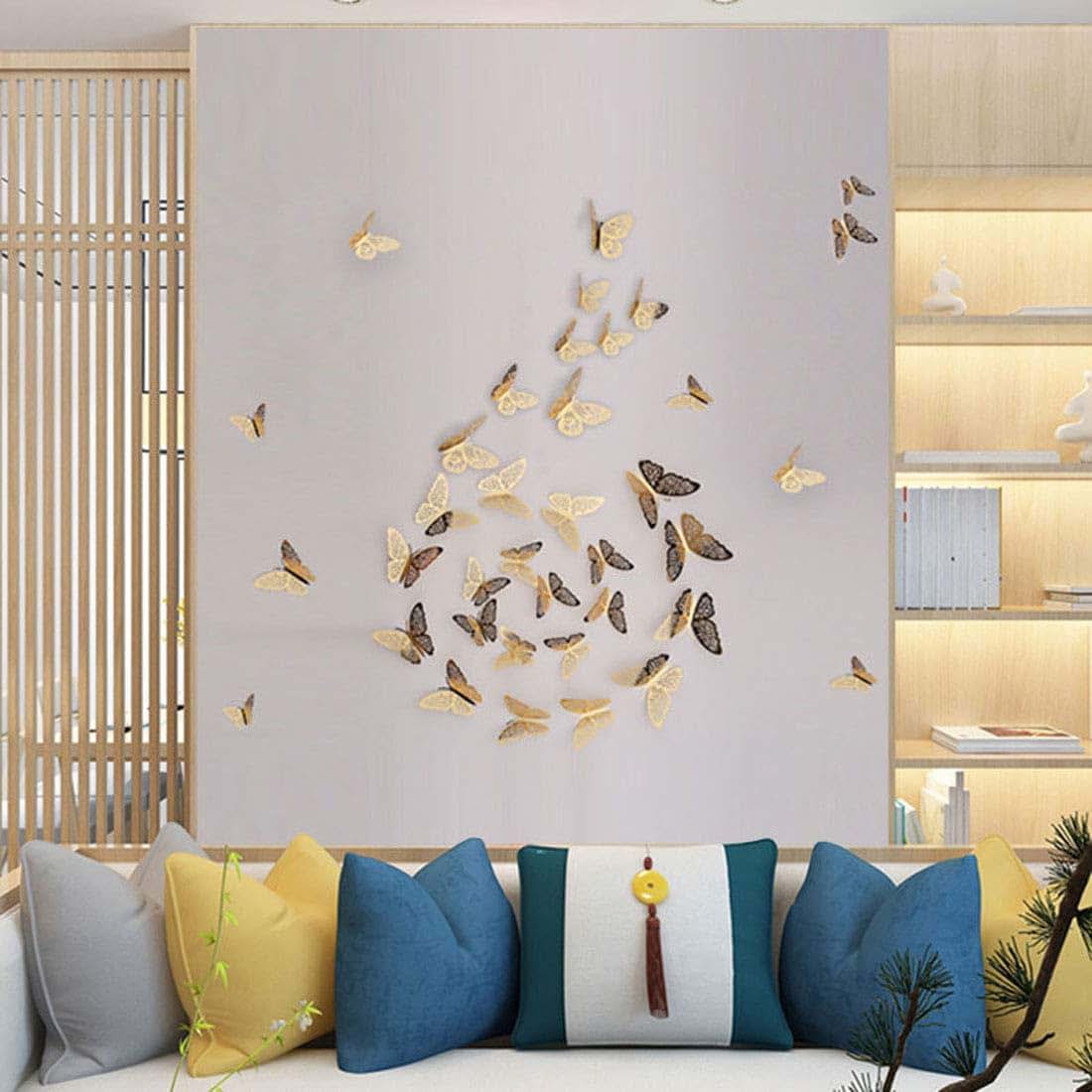 Allicere 12-Piece 3D Hollow-Out Butterfly Wall Stickers In Gold