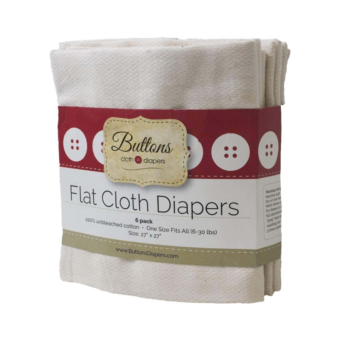 Buttons Diapers Buttons Unbleached Organic Cotton Birdseye Flat Diapers - 6 Pack