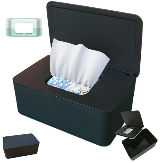 Peosaard Baby Wipes Dispenser, Tissue Storage Box Case, Non-Slip Wipe Holder with Lid, Three-Layer Seal Wipes Container