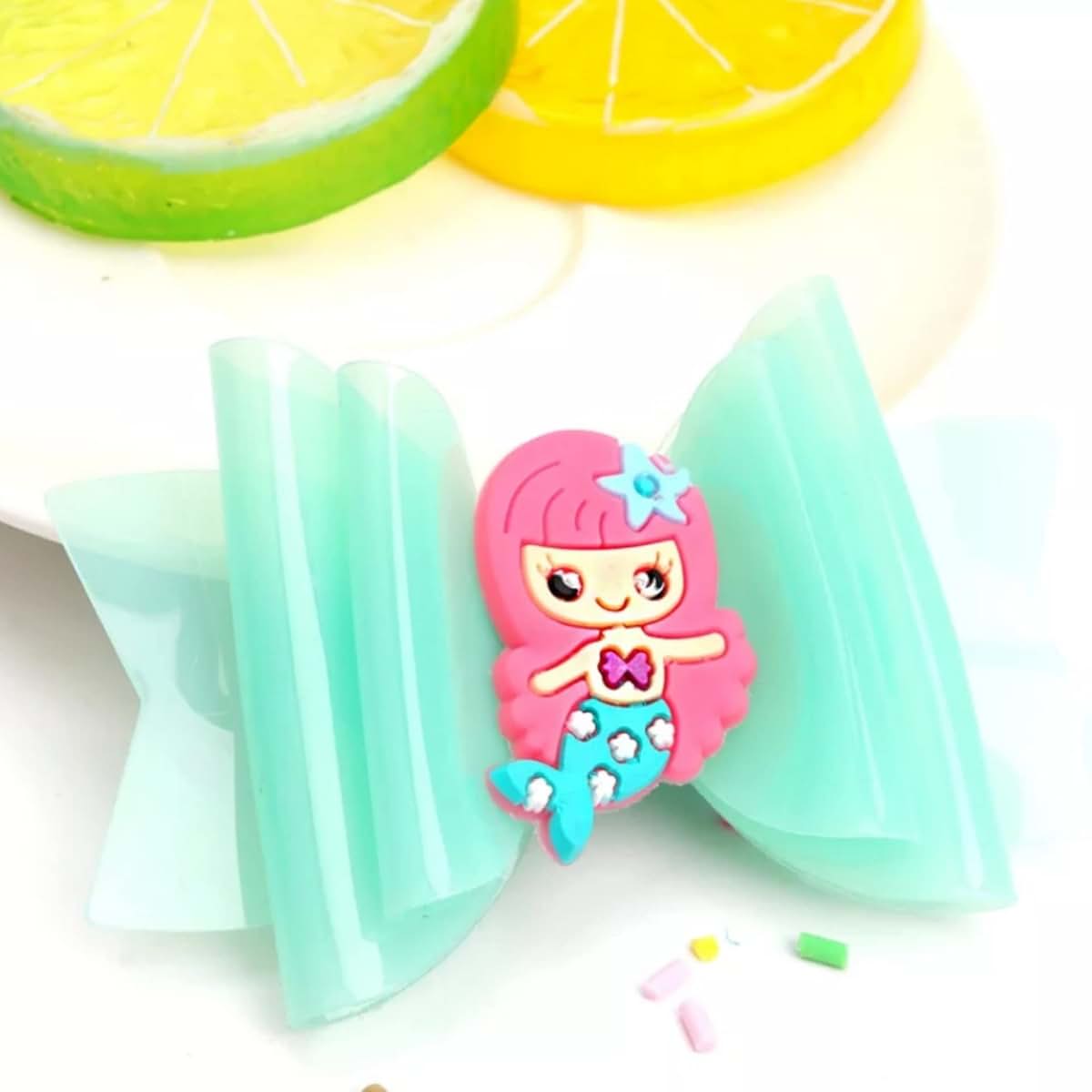 J&J Boutiques 2Pcs Waterproof Jelly Hair Bow on Clip - Girls (E - 3" Purple & Green Bow, 3 Inch Bow) (photo 2)