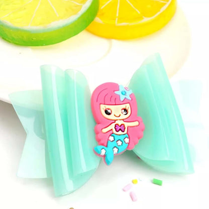 J&J Boutiques 2Pcs Waterproof Jelly Hair Bow on Clip - Girls (E - 3" Purple & Green Bow, 3 Inch Bow) (photo 2)