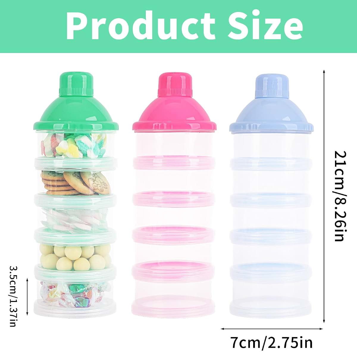 BabyOneStop 2 Pack 5-Layer Baby Milk Powder Dispenser, Portable Formula Container, Blue + Green