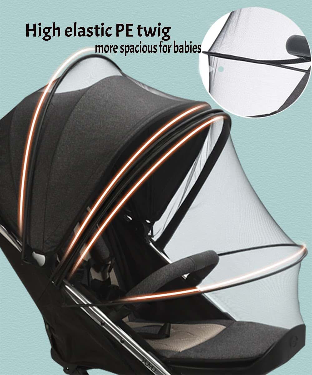 BabyOneStop Universal Stroller Mosquito Net with Dual Zipper and PE Support, Black, 110cm