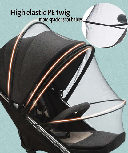 BabyOneStop Universal Stroller Mosquito Net with Dual Zipper and PE Support, Black, 110cm