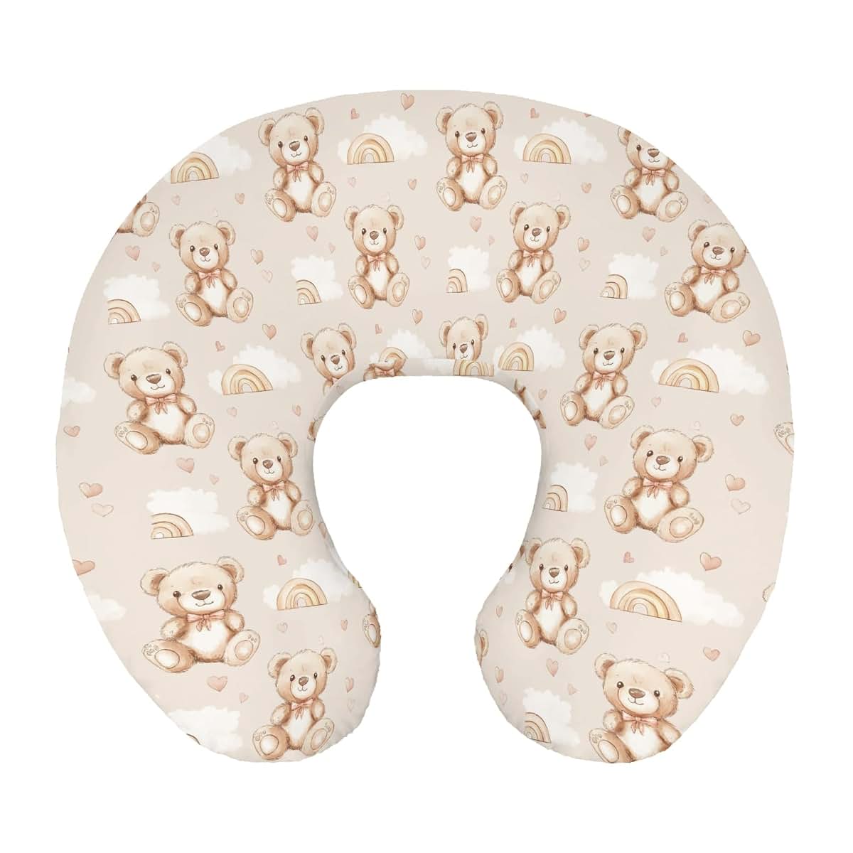 Wicbfdfv Cute Bears Rainbow Bows Nursing Pillow Cover Ultra-Soft Comfortable for Baby Girls Boys Bear Cloud Hearts