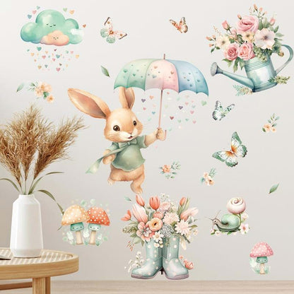 Fufuquare Bunny Butterfly Wall Stickers for Kids Playroom Decor
