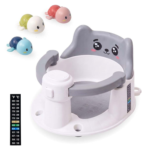 PRIMEORA Baby Bath Seat Infant Bath Support Chair with Thermometer Sticker, Gray - Bath Seats for Babies Sitting up