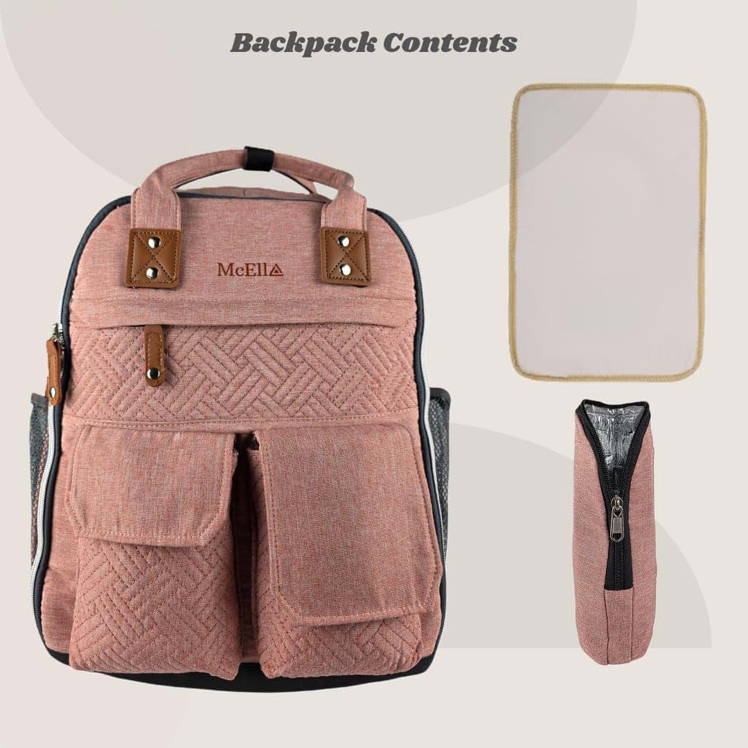 Mc Ella Multi-Function Diaper Backpack, Pink Quilted Design with Laptop Pocket, 25L Capacity, Insulated Pockets (photo 2)