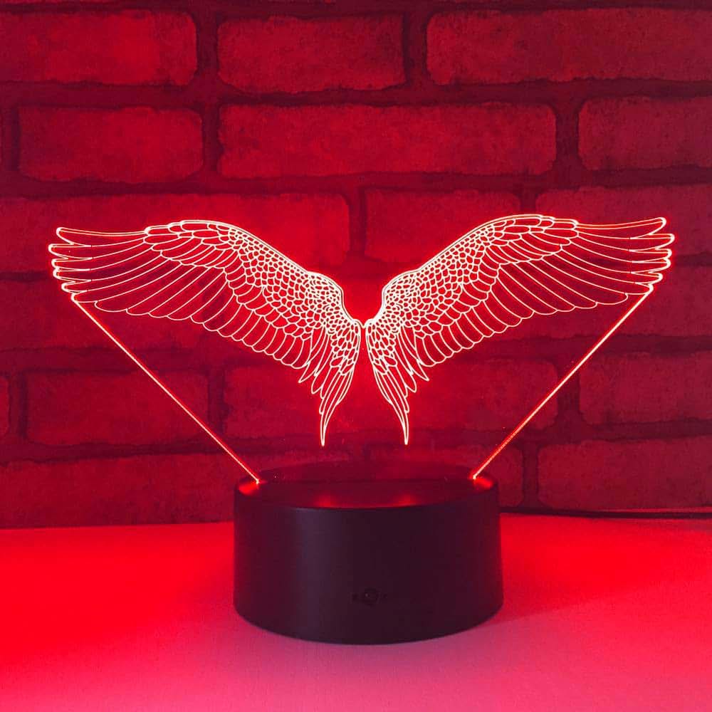Jinnwell 3D Angel Wing Night Light Lamp Illusion Night Light 7 Color Changing Touch Switch Table Desk Decoration Lamps