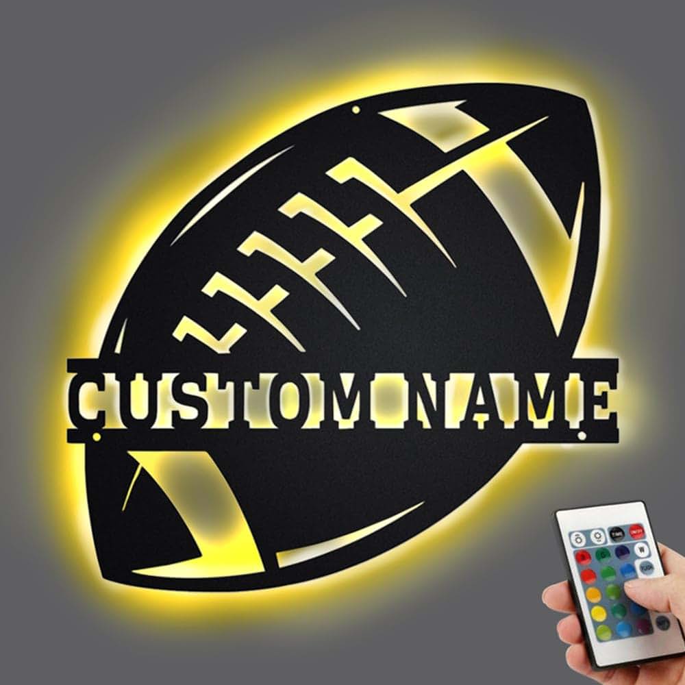 Amabery Personalized Wooden LED Wall Hanging Football Sign