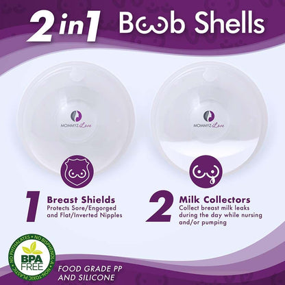 Mommyz Love Breast Shells & Milk Catcher with Plugs, 2 Pack