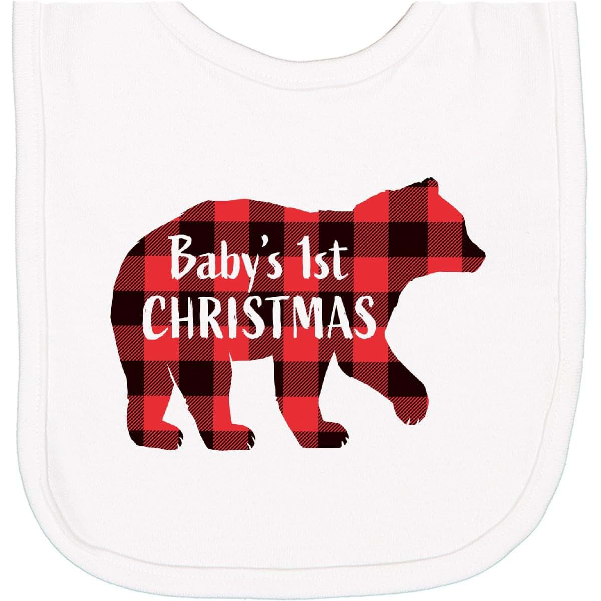 Inktastic Baby's First Christmas Newborn Bib With Flannel Patterned Bear