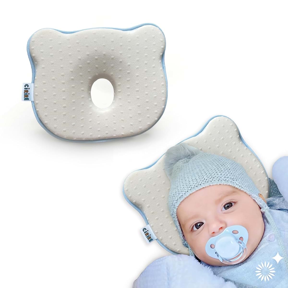 CIRIRE Memory Foam Baby Cushion Soft Cozy Machine-Washable, Head and Neck Support Breathable Anti-Slip Design for