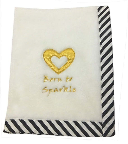 Bacati Love Unisex Born to Sparkle Embroidered Plush Blanket, Black/Gold